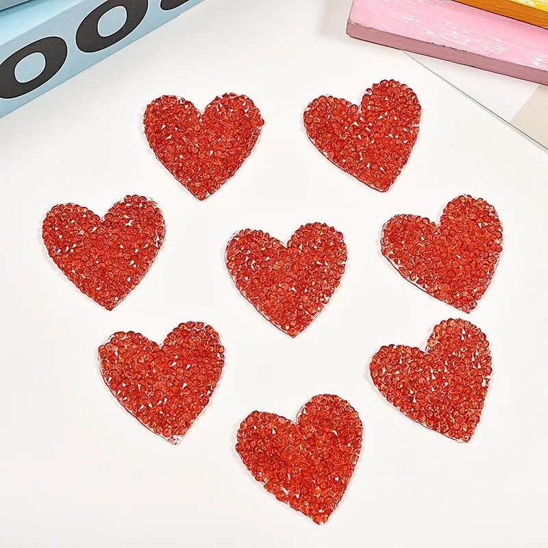 5pc Crystal Rhinestone Small Red Heart Love Sequin Patches for Clothing Iron on Clothes Appliques Badge Stripes Diamond Stickers