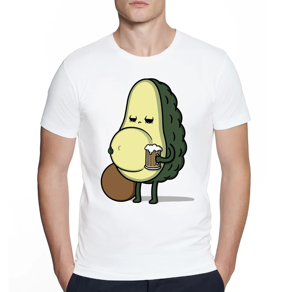 Funny fruit Creative Avocado Cartoon Image Beer Belly Print T-Shirt Pop Tops punk Hip Hop unisex Streetwear Casual Tops