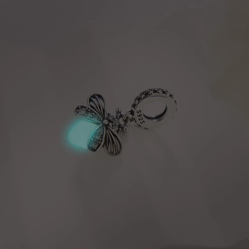 New 925 Sterling Silver Charms Glow-in-the-Dark Firefly Pendant Fits Original Bracelet DIY Jewelry Outfit Gift For Women