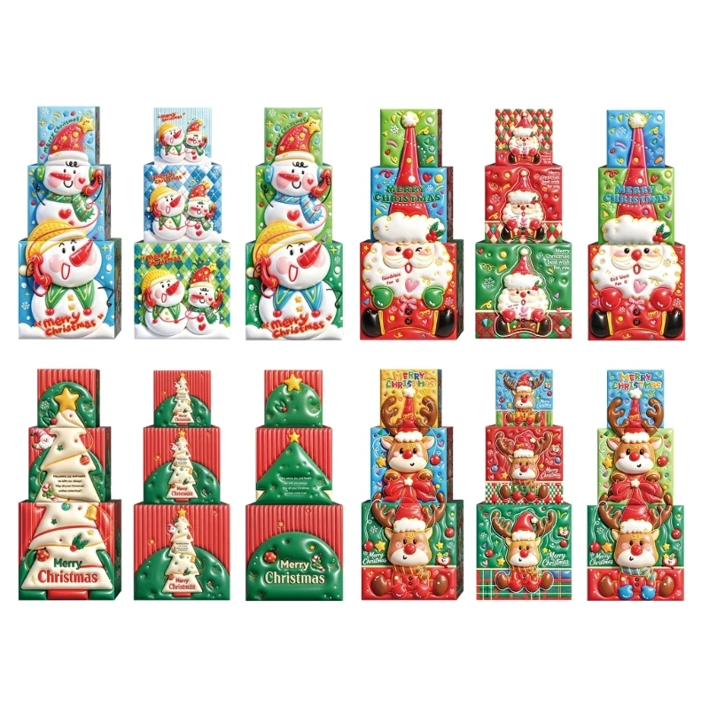 Weihnachtsgeschenkboxen, 3-teiliges Faltschachtel-Set aus Papier für Geschenke 3XUF – Detail 1