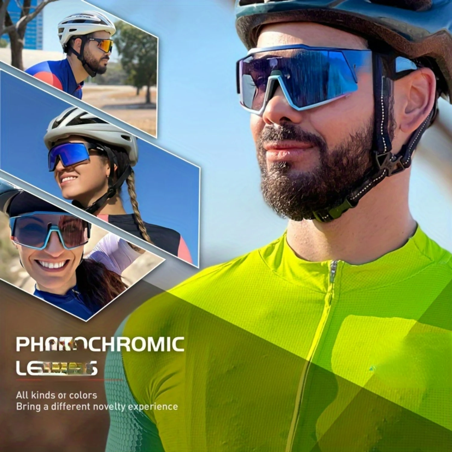 Stylish Red and Blue Photochromic Outdoor Cycling Eyewear for Men and Women - UV Protection Glasses for Golf, Baseball, Fishing,