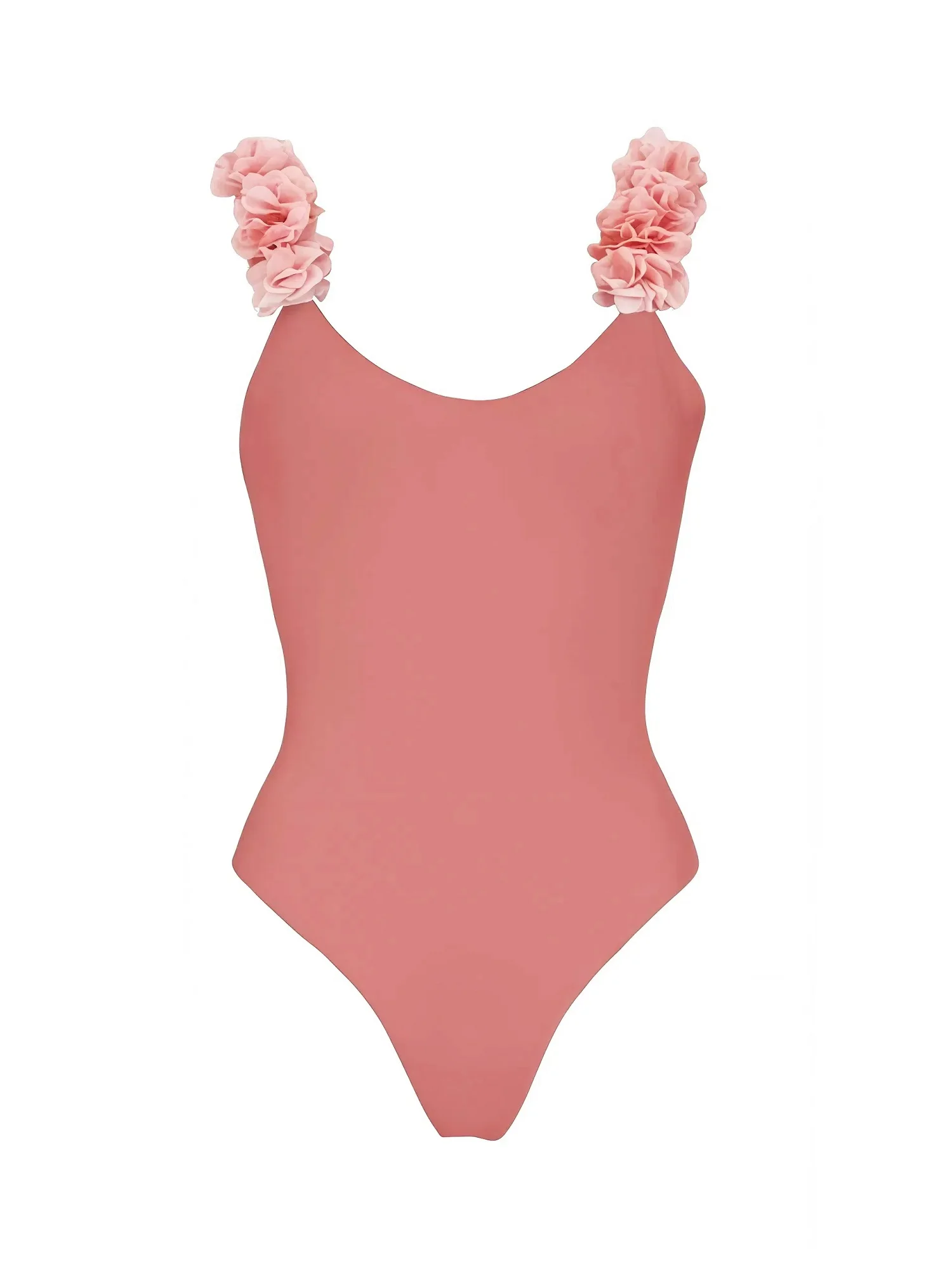 Frauen Schultergurt Blumendekoration Design Sexy Bohnenpaste Farbe Bikini Einteiliger Badeanzug Frauen Strand Badebekleidung