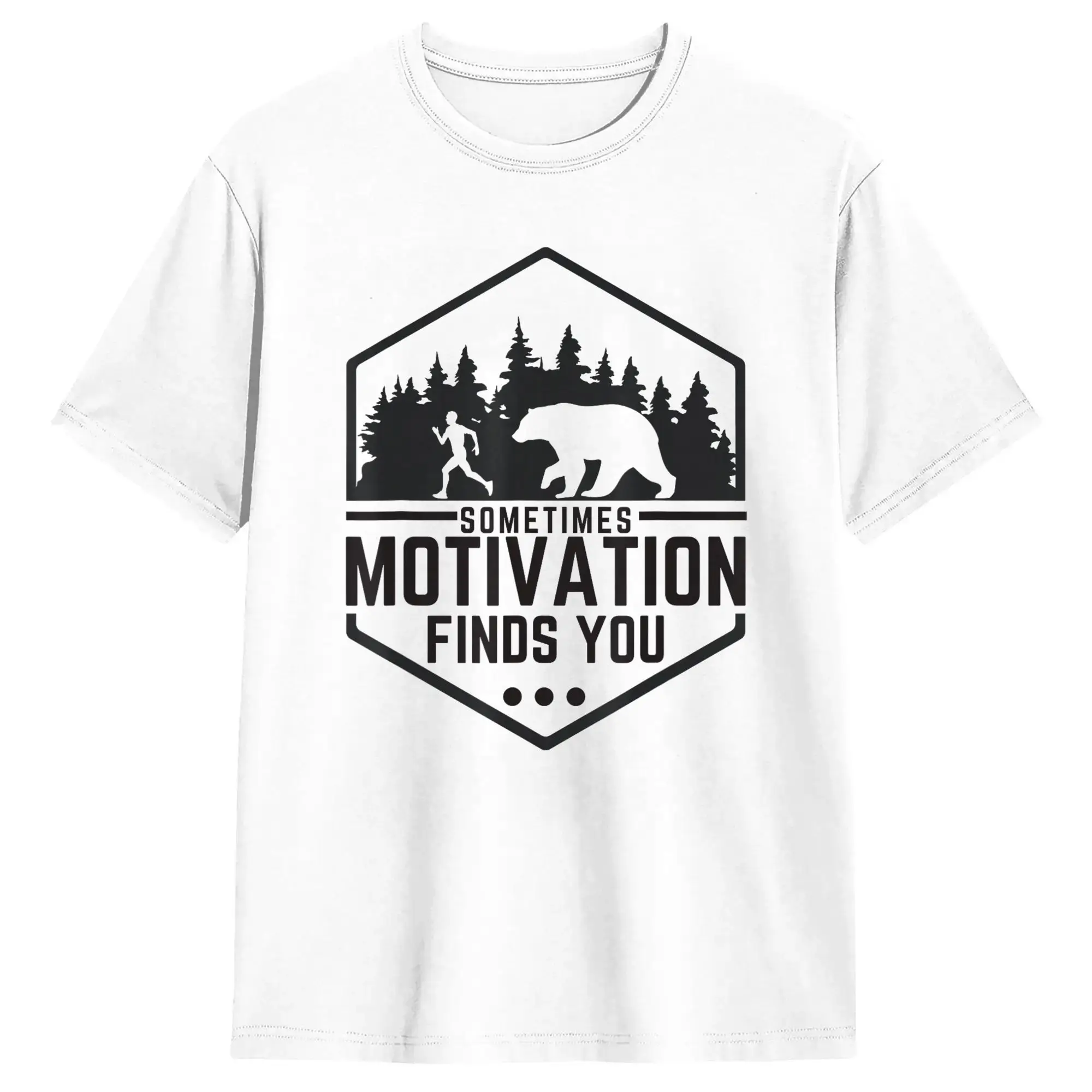 Sometimes Motivation Finds You Funny Running Gym T-Shirts Men  Vintage Pure Cotton Tees Round Collar Short Sleeve T Shirt