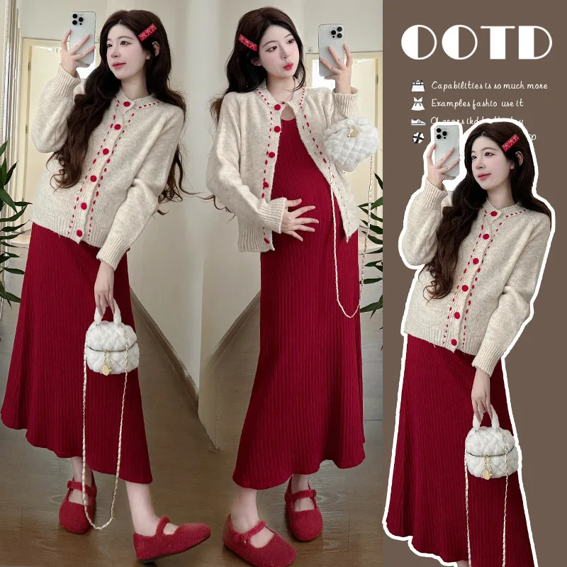 completo-premaman-primavera-autunno-2026-stile-rilassato-elegante-e-delicato-abito-a-gilet-e-cardigan-lavorato-a-maglia-set-due-pezzi