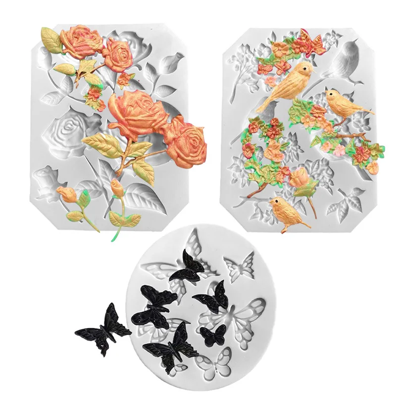 Chinese Flower Bird Shape Mold Butterfly Shaped Fondant Cake Mold Silicone Mold Lace Pattern Mould Bakeware Baking Cooking Tools