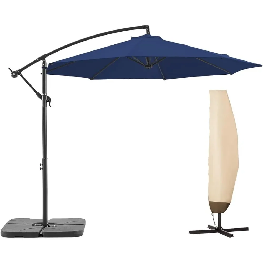 10 Foot Outdoor Cantilever Umbrella, Fade Resistant Crank and Cross Base (navy Blue, 10 Feet with 600D Cover)