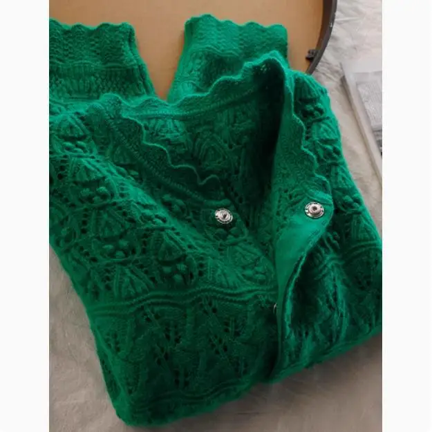 

Lace Collar Open Cardigan Women's Loose Fit Camere Knitted Hollow out Tee Dimensional Flower Pattern Commute Sle Knitwear