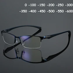 Óculos de miopia com bloqueio de luz azul, óculos para mulheres e homens, armação completa de metal, estudante, visão próxima, dioptria para-6.0
