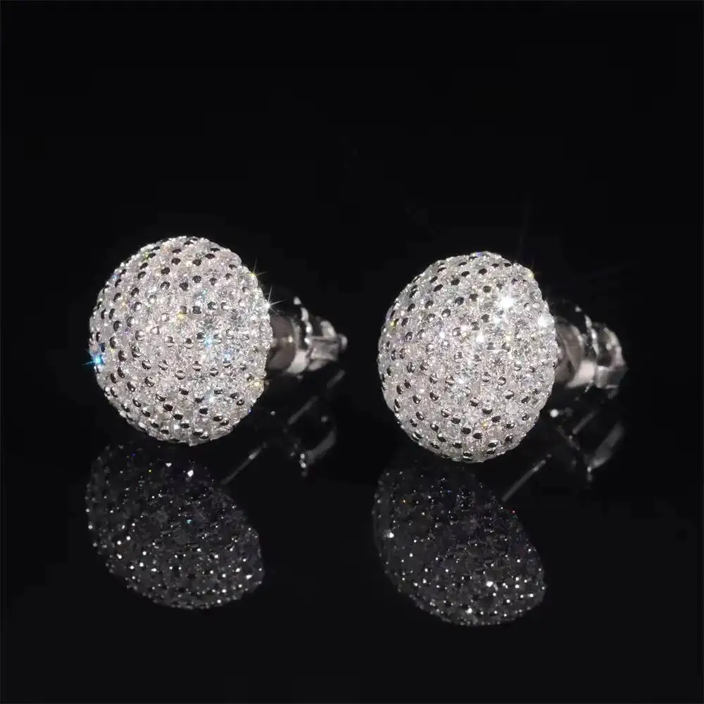 Wholesale Price High Quality Hip Hop Iced Out VVS Moissanite Pass Diamond Test Screw Back 925 Sterling Silver Stud Earrings Men
