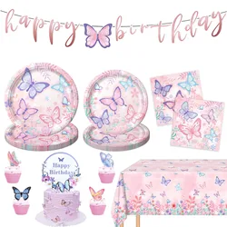 Schmetterling Party Supplies Einweggeschirr Tischdecke Schmetterling Ballon Kuchen Topper Schmetterling Geburtstagsdekorationen