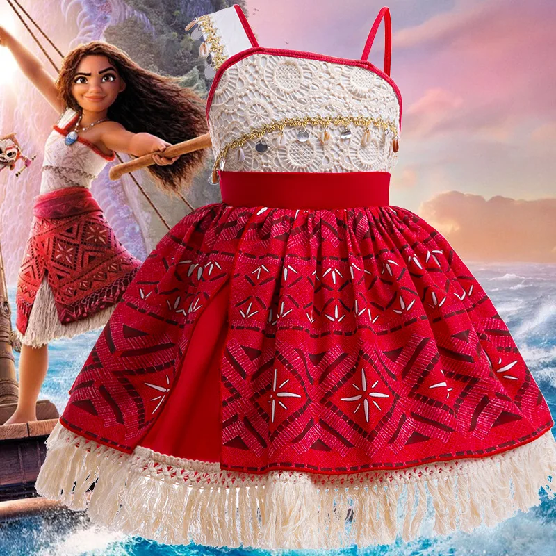 

MINISO Moana Girl Cosplay Costume Fringed Beach Dress Birthday Party Performance Dresses Movie Ocean Adventure 4-6 Years Outfit