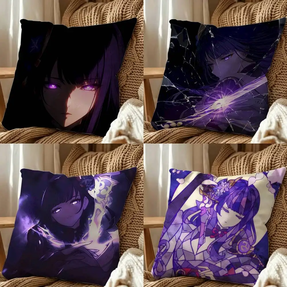 Popular Game Genshin Cool Raiden Shogun Double-Sided Printed Cushion Cover Bedroom Bedside Sofa Pillow Case