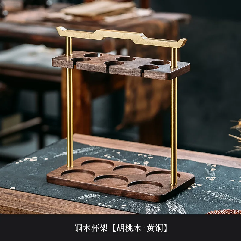 High value gold foil Baijiu cup set crystal glass Jinshan wine dispenser household copper and wood cup holder
