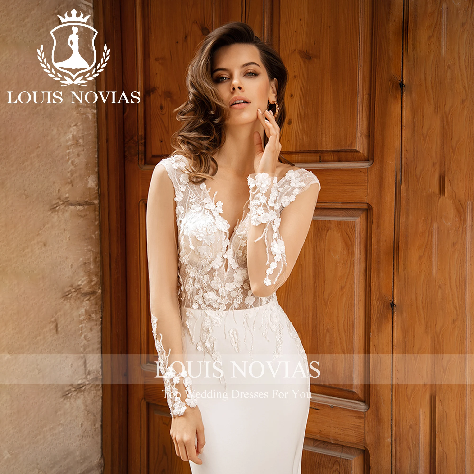 LOUIS NOVIAS-فستان زفاف حورية البحر, رقبة عميقة على شكل v, بدون أكمام, زينة على شكل قلب, البوق النحيف, ثوب الزفاف, 2023