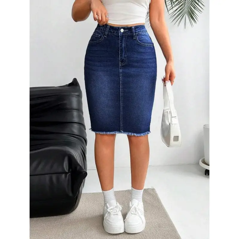 Ripped Hip Skirt N 27581 Denim  Skirt Women's Fashion mid Waist Batwing Shape Winter  Collection No Brand