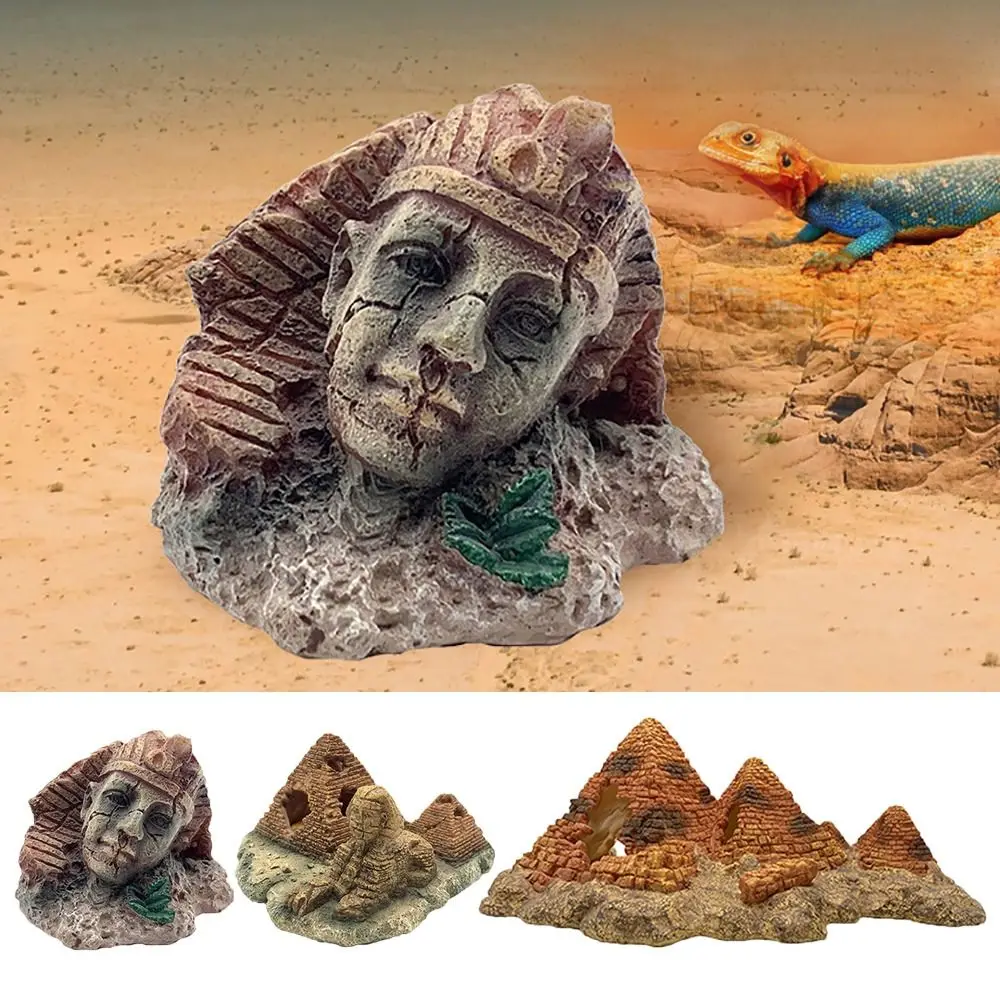 Resin Reptiles Landscape Ornaments DIY Egyptian Pharaon Fish Shrimp Hiding Cave Egyptian Conjoined Pyramid Sphinx Pyramid