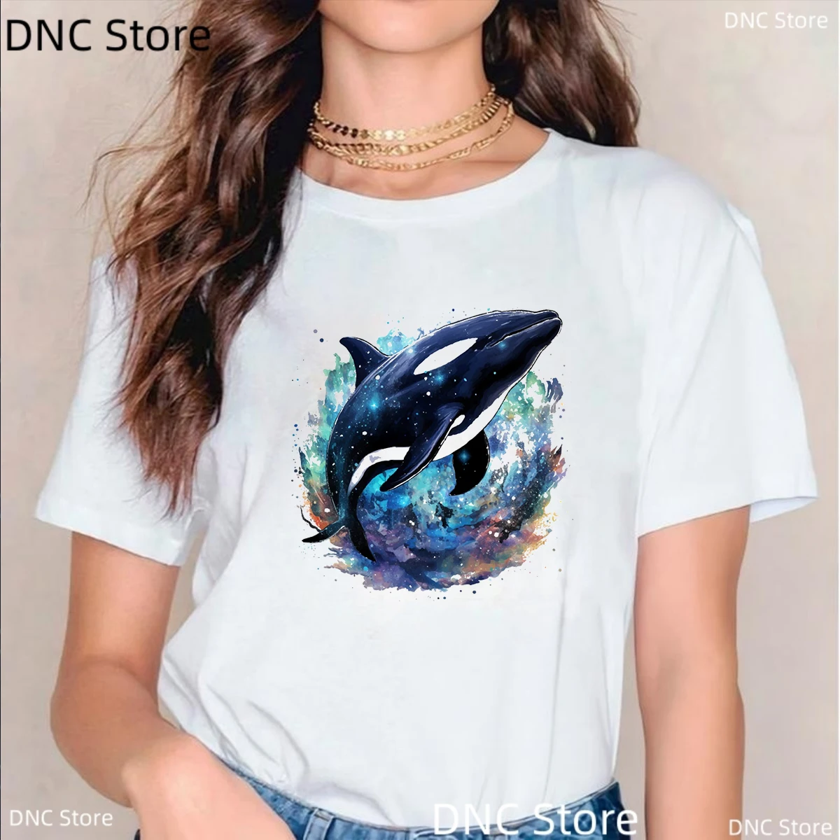 Killer Whale，Beautiful Dolphin For Sea Animal Fans, Dolphin Print Tshirt Femme Summer Harajuku Women Tshirt 00s Tumblr Tops Tee