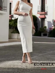 KONDALA Vintage Women Party Dress White Solid Sleeveless Asymmetrical Long Sheath Dress New Fashion 2023 Summer Slim Vestidos