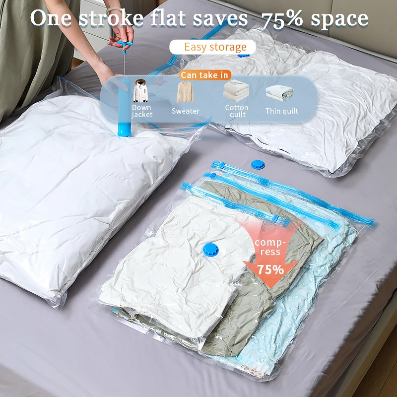 5pc 60/70/80/100cm Vacuum Storage Bag With Valve Folding Compressed Space Saving Clothe Storage Big Size For Towel Cloth Blanket