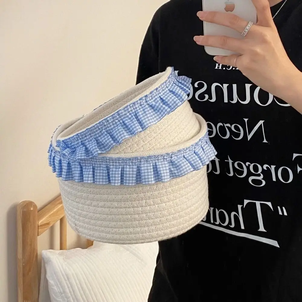 

Trendy Blue Sundries Storage Baskets Hand-woven INS Lace Snacks Basket Cloth Organizer Cute Desktop Organizer Box Bedroom