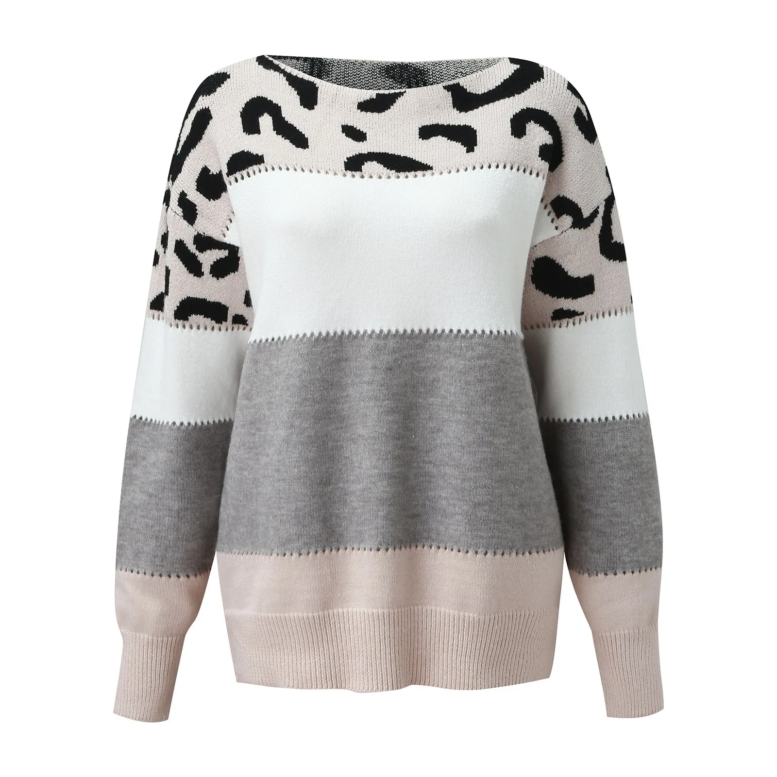 Herbst und Winter lässige Mode Rundhals pullover Spaß Leoparden muster bunte Strick pullover Frauen Patchwork Pullover Pullover