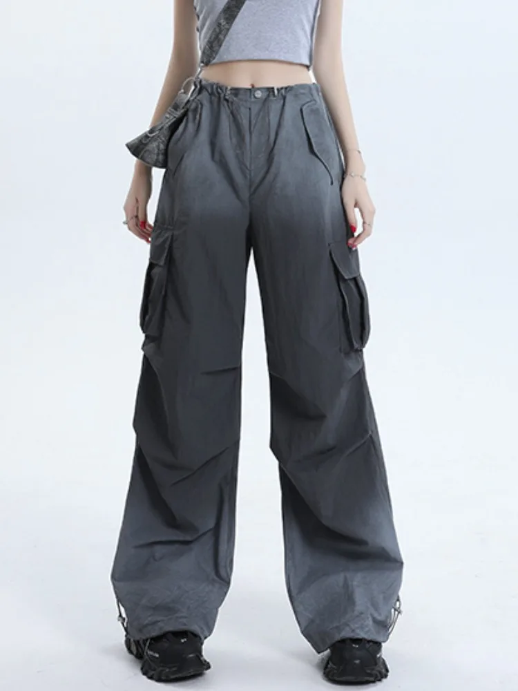 

American Sle adient Dyed Work Pants Women's Summer Thin Cool Casual Straight Leg Wide Leg Pants High Waist Long Trousers