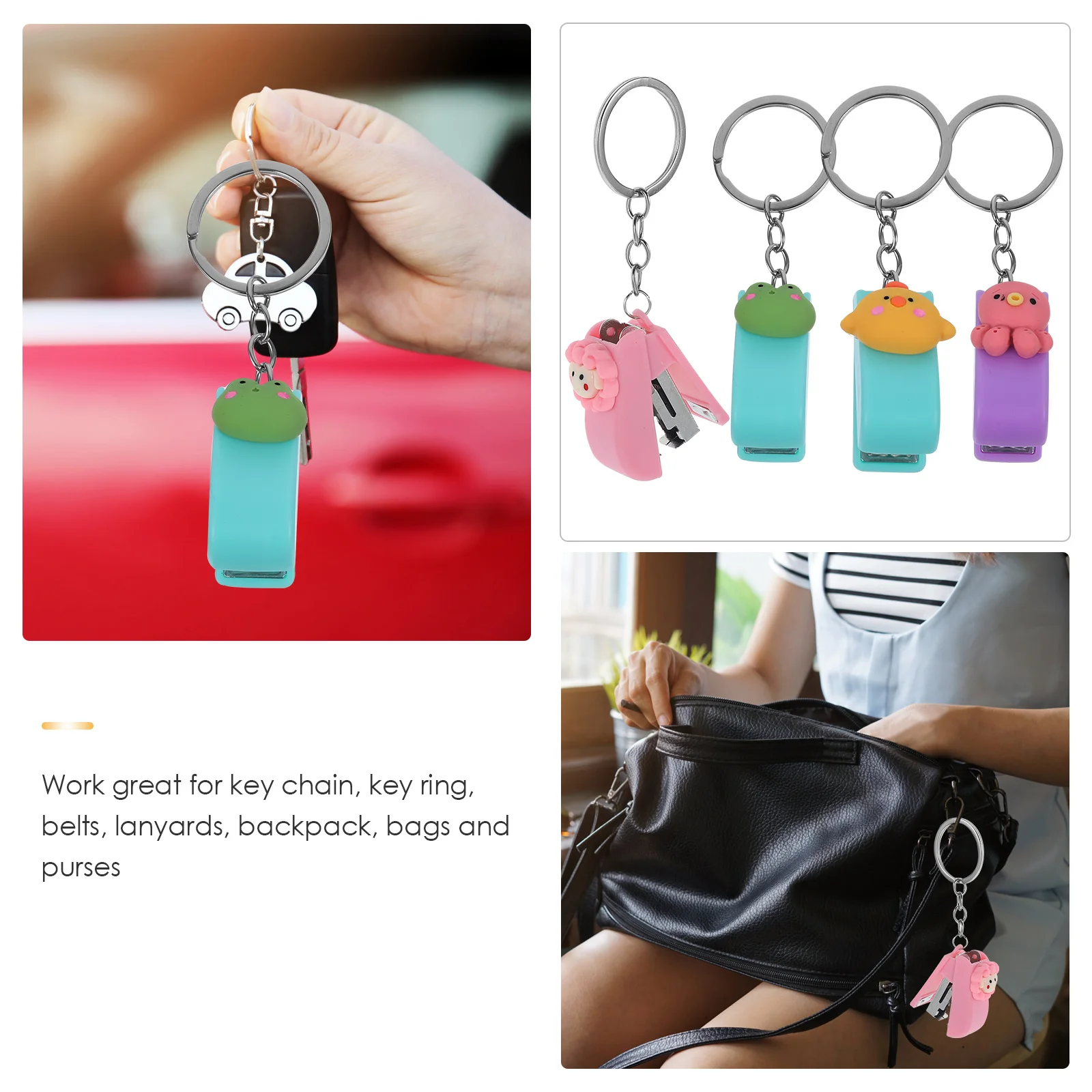 

4Pcs Small Animal Stapler Key Ring Portable Handheld Press Stapler for Documents Bookbinding Cute Desk Accessories Set
