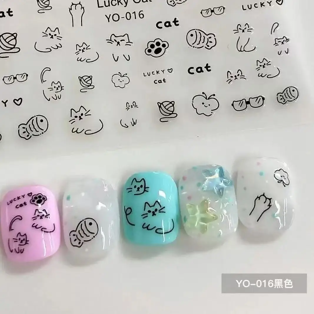 Hand Drawn Cat Dog Paw Nail Stickers Cute Cartoon Graffiti Decals for Nail Art DIY Kids Fun