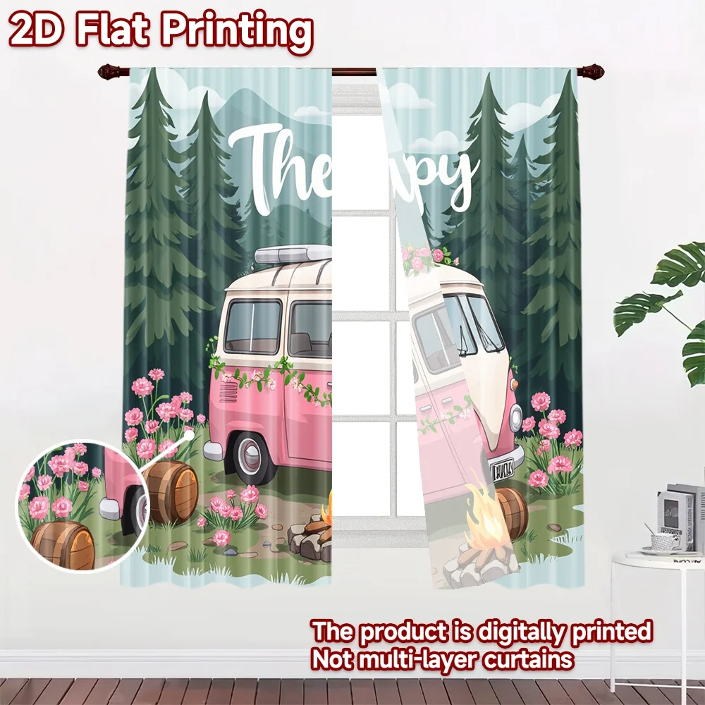 2D flat 2pcs Curtain Home Short Curtains Therapy Camper Van Scene (2) Durable polyester fiber Party & Holiday Decor Perfect for