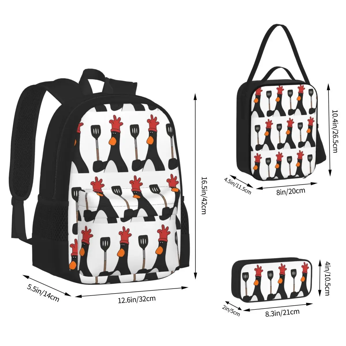 Feathers McGraw - Kitchen Spatula Backpacks Kids Bookbag School Bags Rucksack Lunch Bag Pen Bag Three-Piece Set