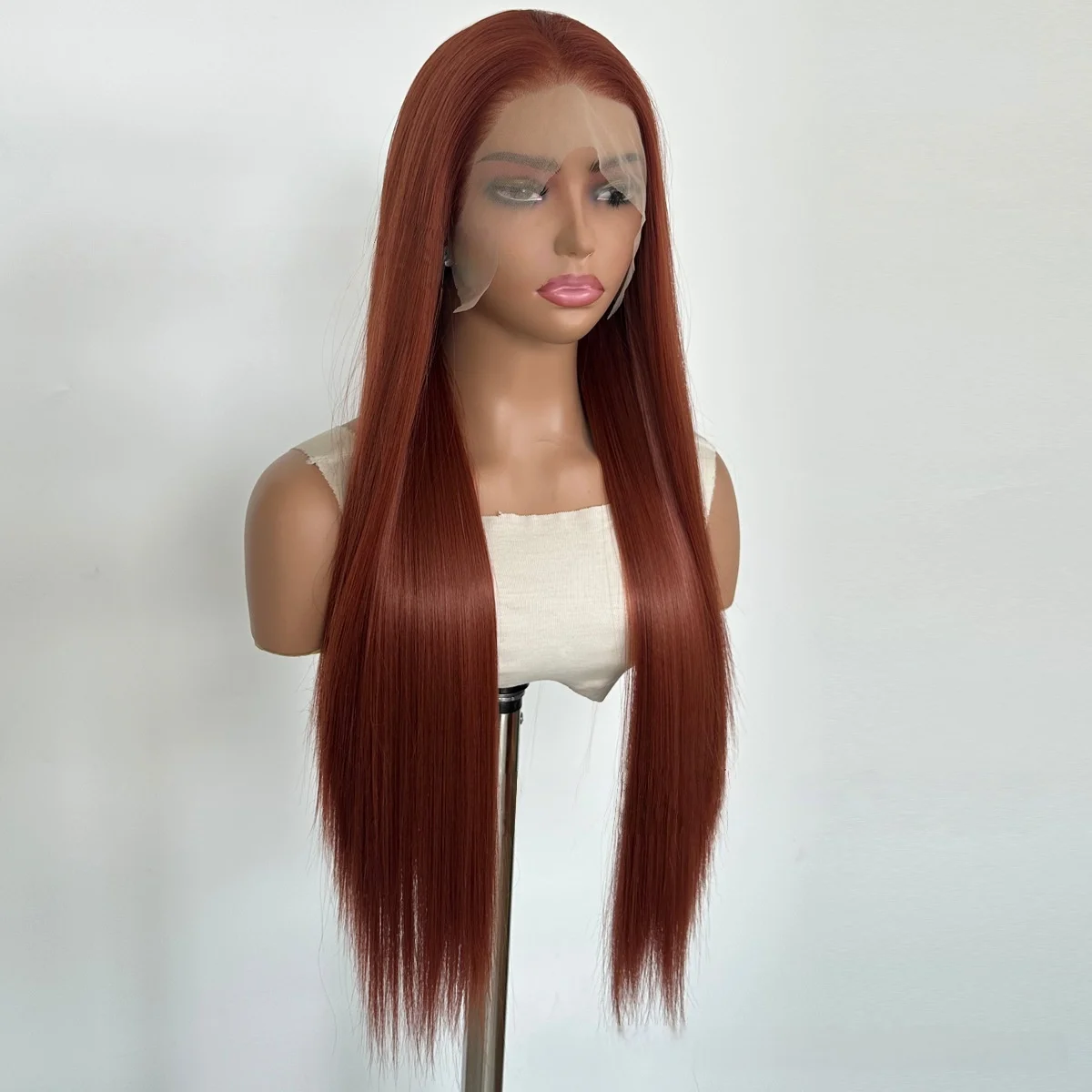 شعر مستعار بني أحمر 13*4 باروكات أمامية من الدانتيل 26 بوصة شعر مستعار طويل مستقيم لارتداء الرجل الأسود وخصلات الشعر المستعار ذات المظهر الطبيعي للحفلات التنكرية #5