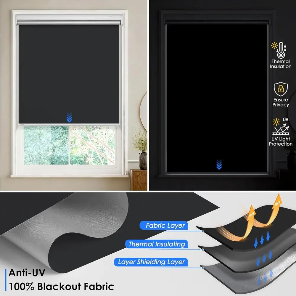 Slimme verduisteringsgordijnen op zonne-energie, afstandsbediening, Alexa-compatibel, zwart, 34x72