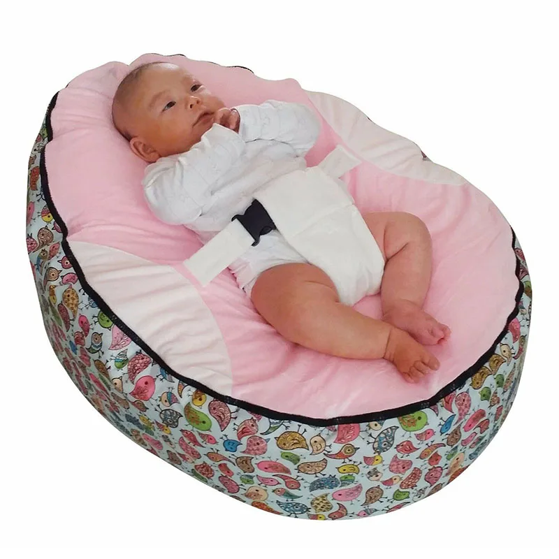 Soft Baby Chair Infant Bean Bag Bed cover without filler Pouf for Feeding Baby Snuggle Bed with Belt for Safety Protection