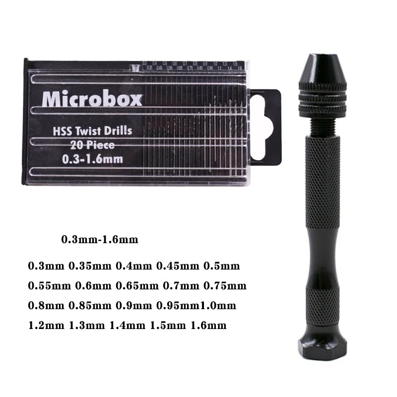 Hand Drill Mini Micro Aluminum 0.3-3.6mm Hand Drill With Keyless Chuck Rotary Tools Wood Drilling Twist Drill Bits Set Manual