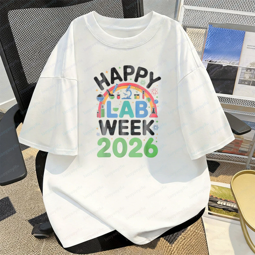 Happy Lab Week 2026 Tee Rainbow Science Print T-Shirt Science Tech Casual Cotton Tops Chemistry Student Women Men's Clothes