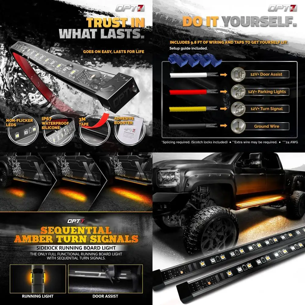 

2-Pack LED Running Board Lights with Amber Sequential Turn Signal, DRL, and White Courtesy Light for Extended Cab Trucks and Tra