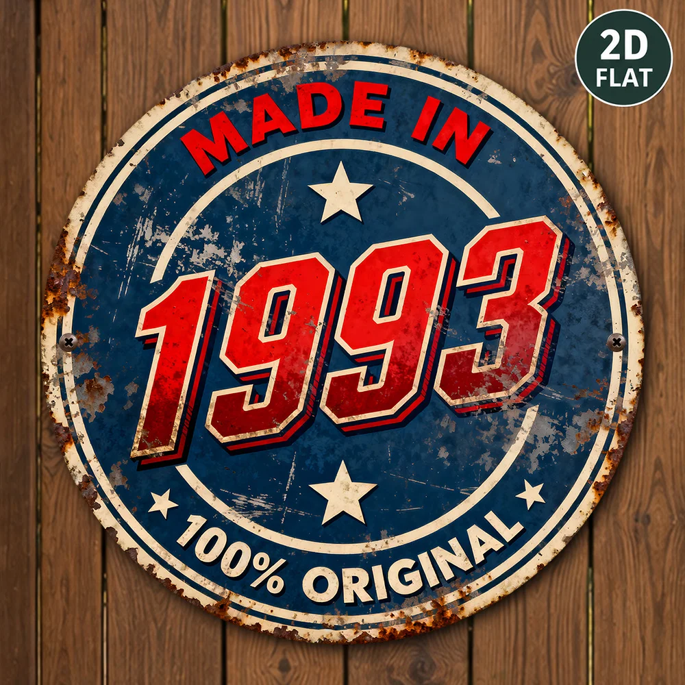 2D Flat - 【2D Flat】 2D Flat - [2D Flat] 1pc, Vintage 1993 Made in Theme Round Aluminum Sign, Yard Signs And Wall Art, for Garage