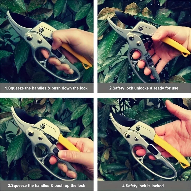 EDC 3-stage Anvil Design High-quality Garden Scissors Professional Ratchet Garden Pruning  Scissors More Cutting Efficiency