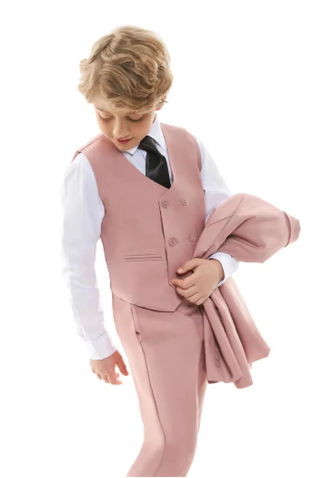 핑크 귀여운 소년 세트 세트, 소년 생일 파티 세트 세트, 우아한 반지 소년 세트, 공식 파티 소년 세트 재킷 조끼 바지, 3 개