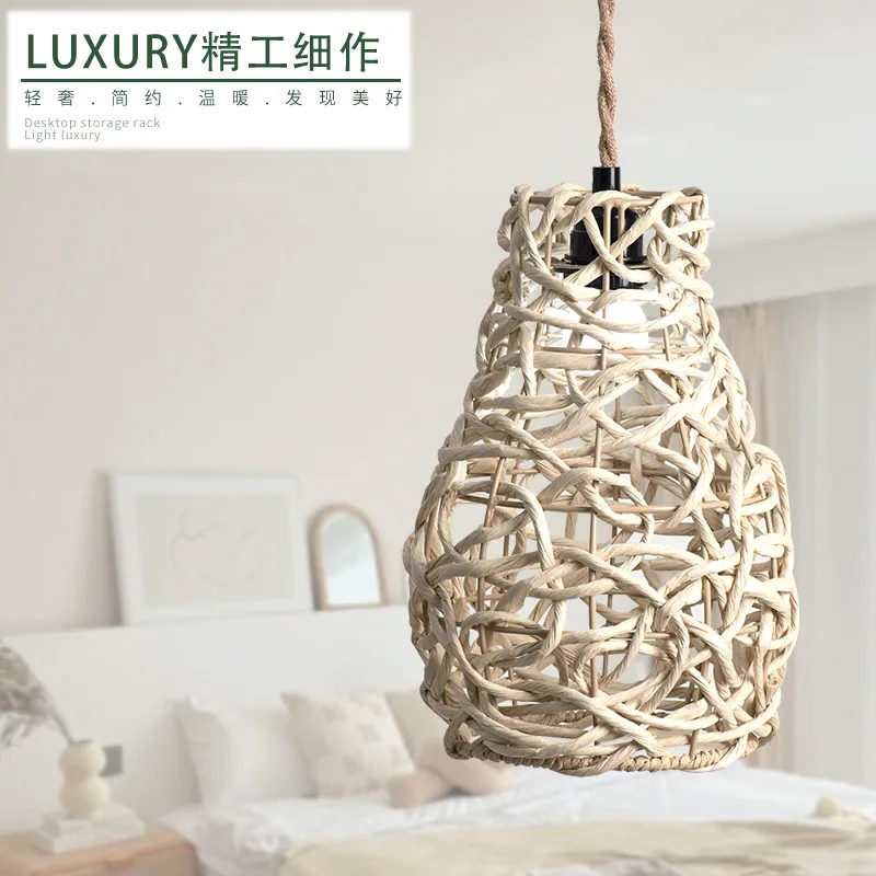 

Шикарная лампа в стиле бохо, бумажный абажур ручной работы, креативный подвесной светильник, декоративный светильник, художественный уникальный тканый абажур