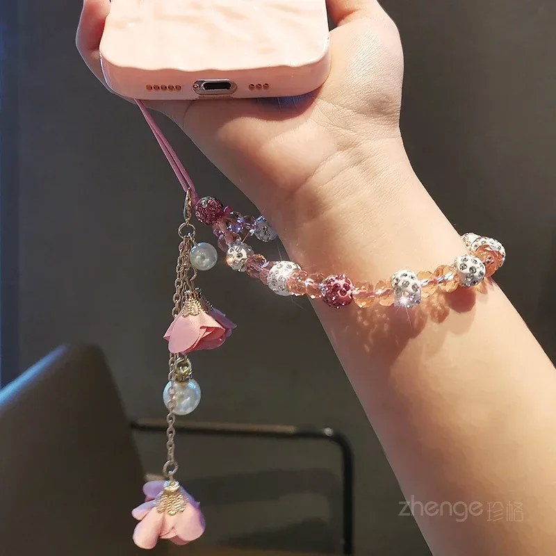 

Fashion Flower Pendants Lanyards Crystal Pendant Cute Phone Strap Charms Keychain Mobile Phone Wristband Cellphone Lanyard