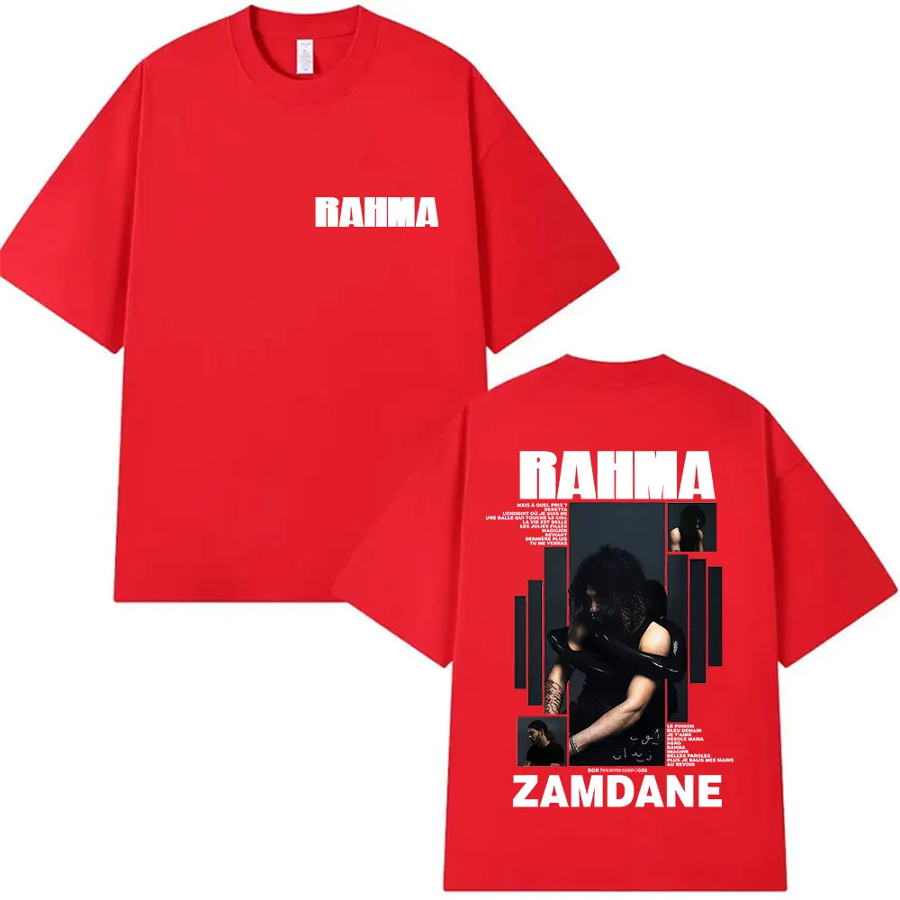 مغني الراب RAHMA Zamdane ألبوم 2025 الجرافيك تي شيرت الرجال موسيقى البوب الهيب هوب قصيرة الأكمام تي شيرت المشجعين ملابس فضفاضة القطن تي شيرت
