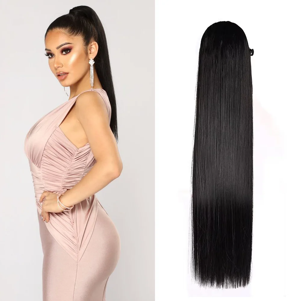 Super Long Straight Ponytail Drawstring Clip In Hair Extensions 30 Inches140g Black Brown Ombre Color Heat Resistant Daily Use