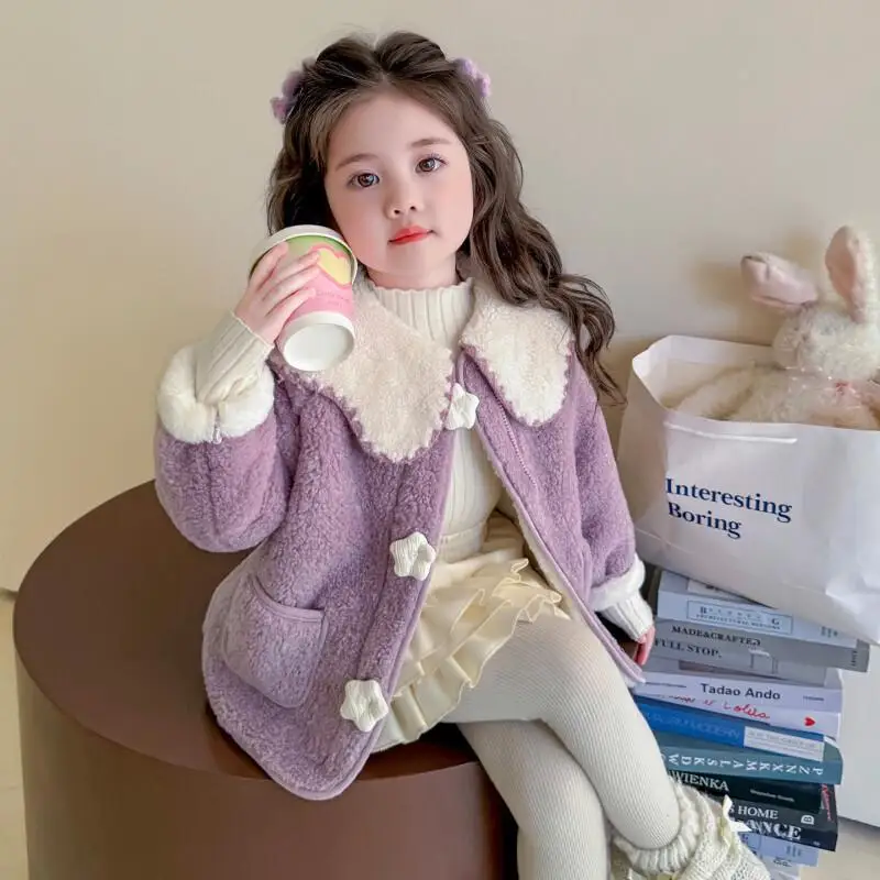 

Girl Winter Coat Autumn Thicken Jacket Navy Collar Style Tops Child Versatile Keep Warm Kawaii Fashion New Style Casual Clothing