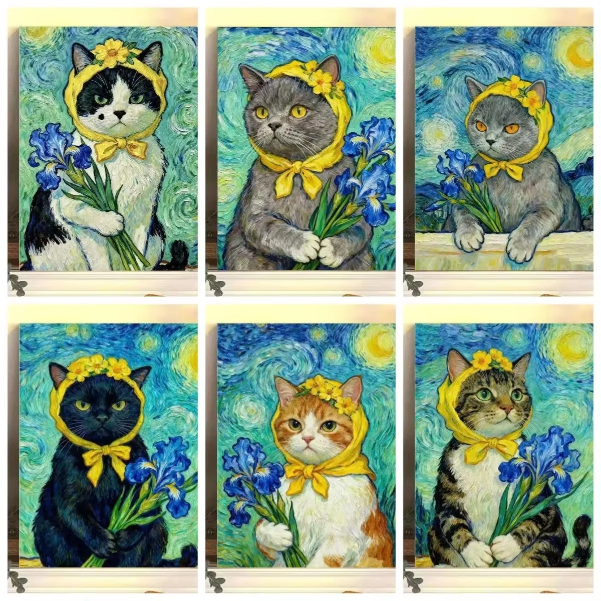 Large Size Jigsaw Puzzle 500/1000/1200/2000 Pcs Van Gogh Style Cute Kitten Jigsaw Puzzles for Adults Stress Relief Toys Gift