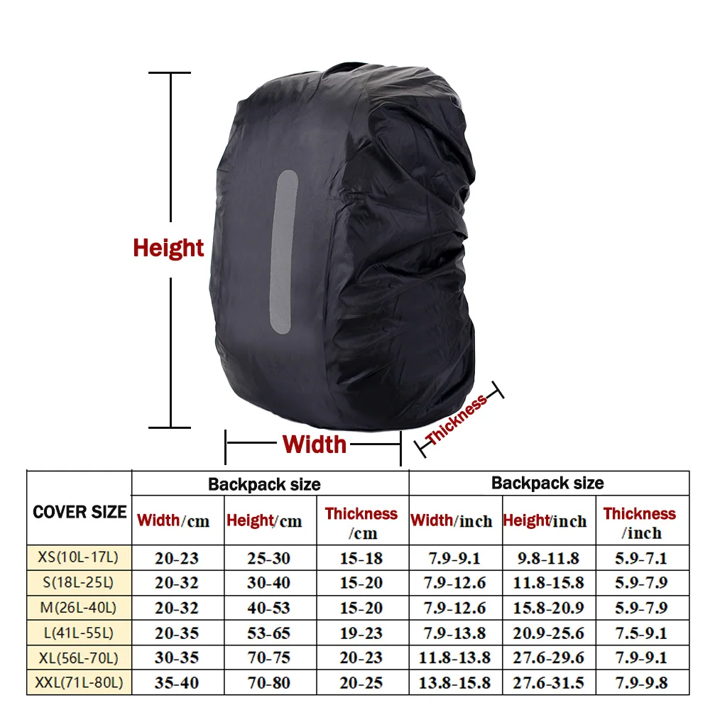 Waterproof Backpack Cover Reflective Strips 10L-80L 6 Sizes Lightweight 46-110g Silver Coating Black Army Green 24H Shipping image 6