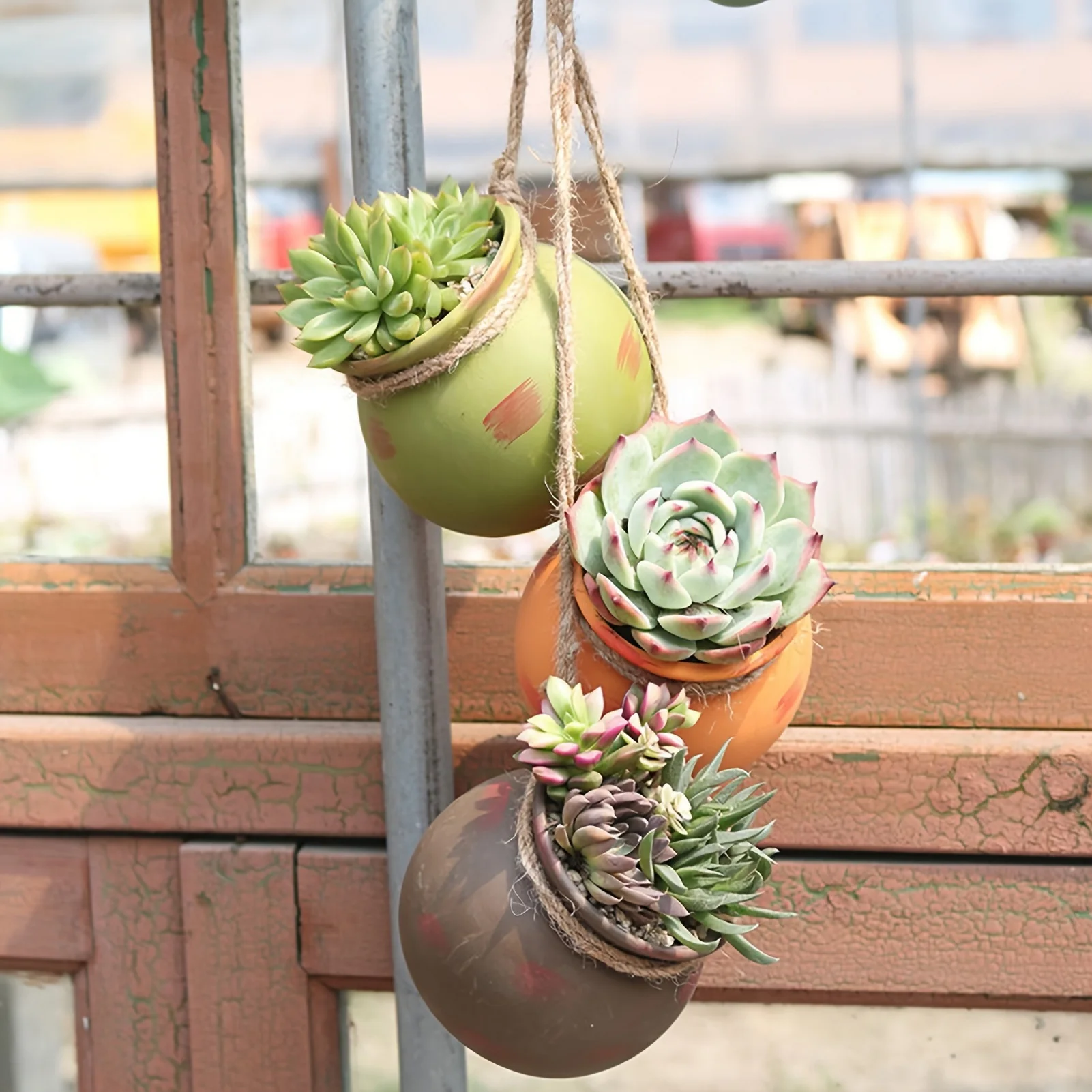 

4pcs Mini Zakka Ceramic Flower Pot with Hemp Rope Hanging Planter for Succulents Small Creative Wall Mounted Decor