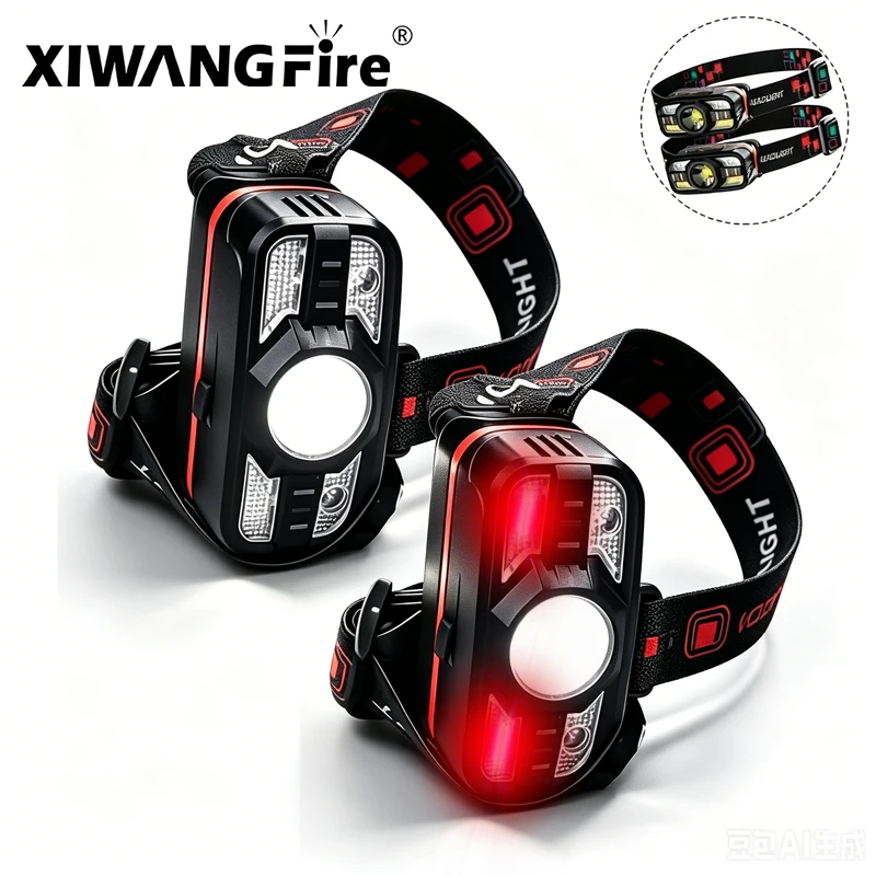 Linterna Frontal Recargable 2000LM con Sensor de Movimiento y Luz Roja – Ideal para Camping y Pesca