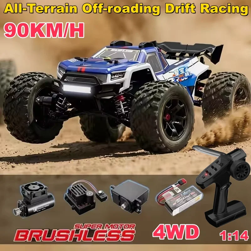 90KM/H High Speed 1:14 Brushless RC Racing Car Brushless Rc Car High Speed Desert Racing Off Road RC Drift Racing Metal Drift