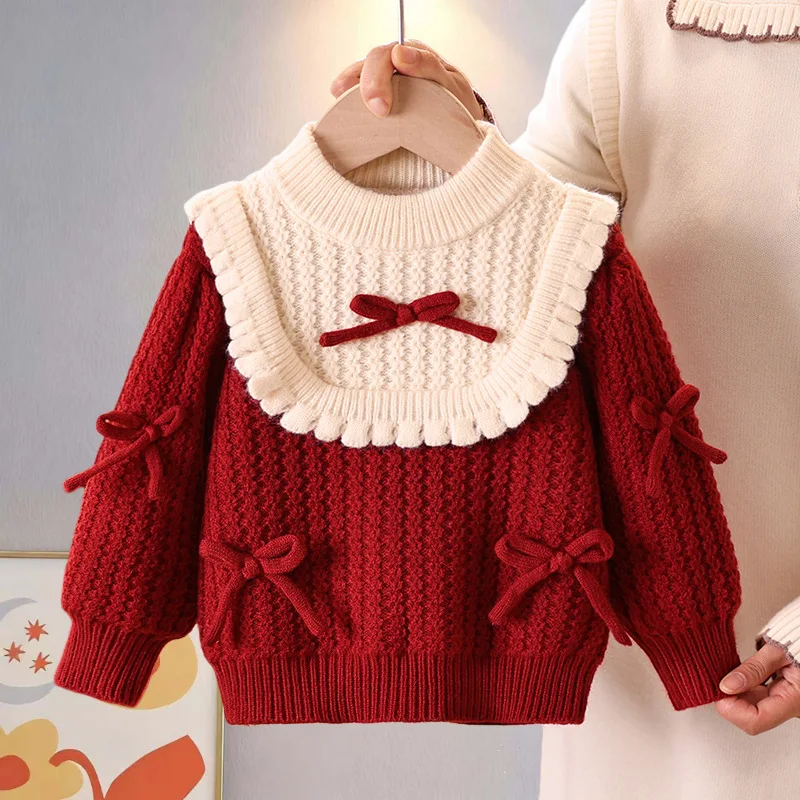 

Kawai Peter Pan Collar Children Sweaters for Kids Girls Super Nice Cable-knit Princess Pullvers Winter Holiday Clothes IY12171